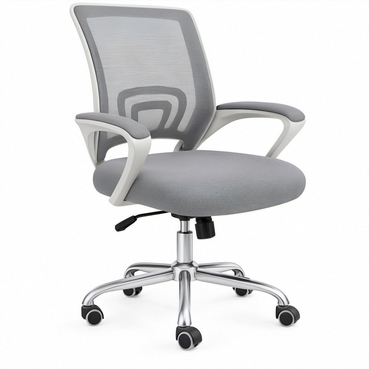 Drehbarer Bürostuhl mit Netzrücken, Grau/Weiß, 64 x 64 x 94–104 cm