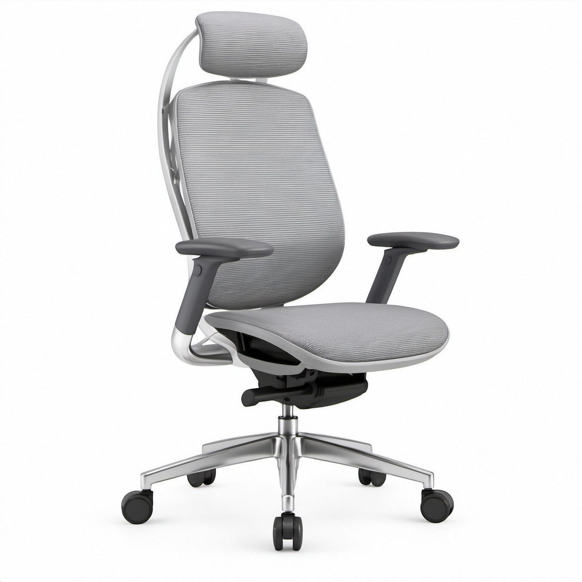 Ergonomischer Drehstuhl mit Kopfstütze, Grau, 68 x 68 x 119–129 cm