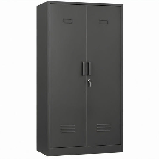 Stahl-Aktenschrank mit 2 abschließbaren Drehtüren, Schwarz, 180 x 80 x 40 cm