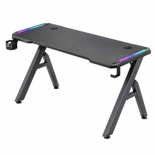 Gaming-Schreibtisch mit RGB-LED-Beleuchtung in Carbonoptik, 120 x 60 x 75 cm, Schwarz