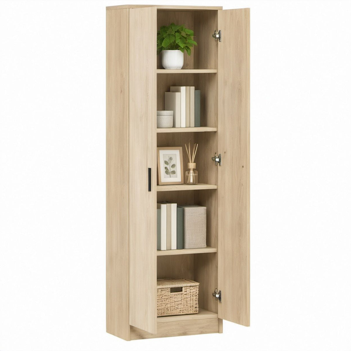 Hochschrank mit 2 Türen, 4 Einlegeböden, Sonoma-Eiche/Schwarz, 60 x 32 x 180 cm