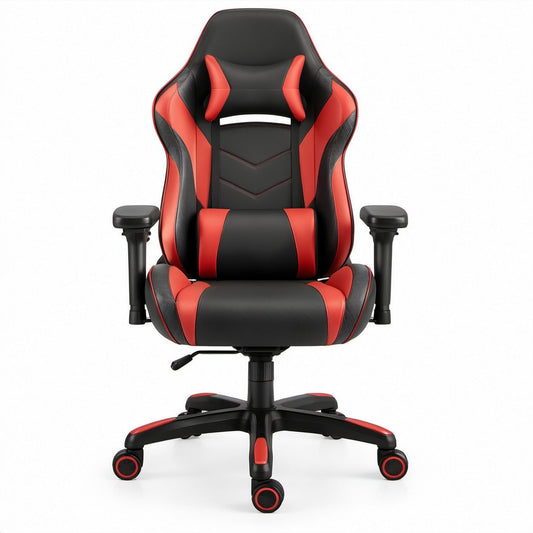 Gamingstuhl in Rennsitzform aus PU-Kunstleder, Schwarz/Rot, 68 x 68 x 122–132 cm