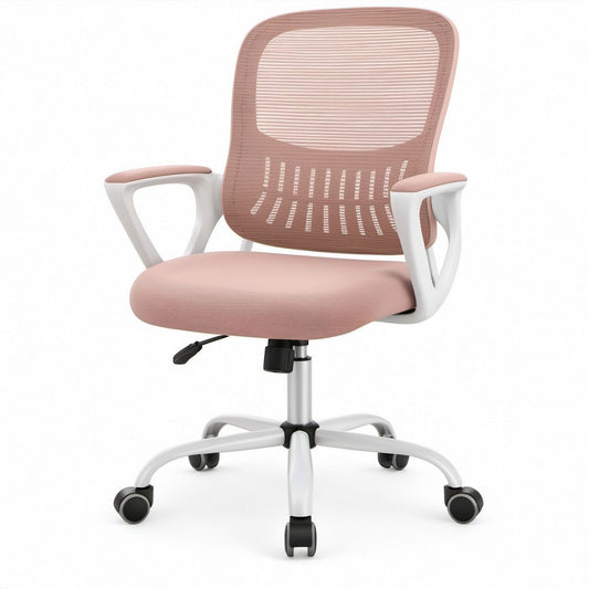Bürostuhl mit Armlehnen, Rosa/Weiß, 60 x 60 x 88–98 cm