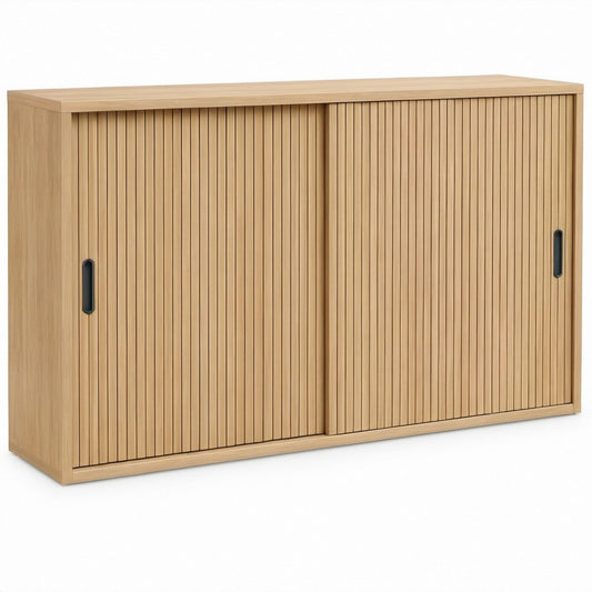 Schiebetürenschrank aus MDF mit Eichenfurnier, Natur/Schwarz, 120 x 40 x 80 cm