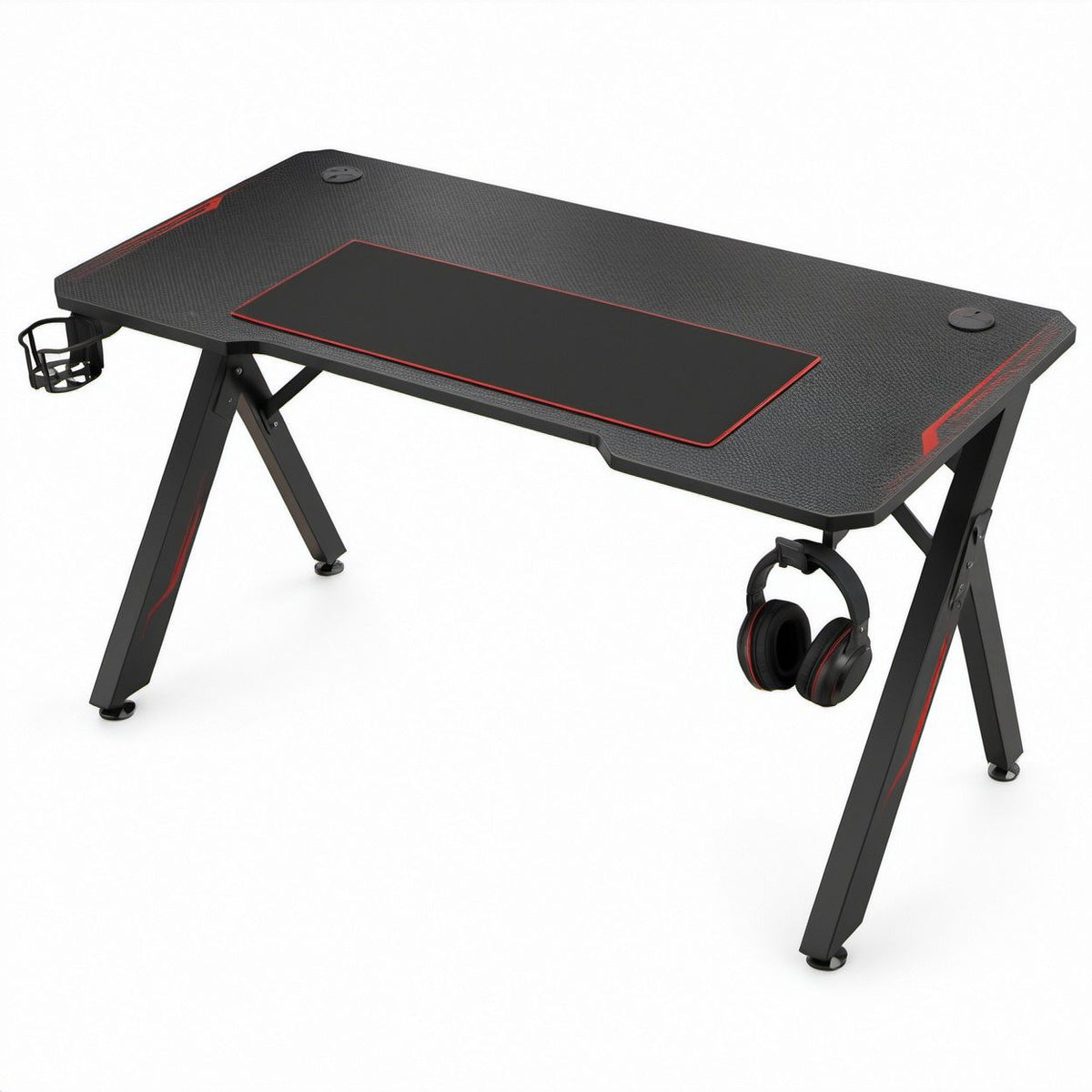 Gaming-Schreibtisch 120 x 60 x 75 cm aus MDF und Stahl in Schwarz/Rot